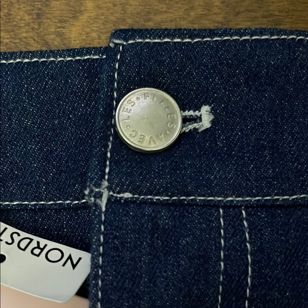 New, AVEC LES FILLES Denim Skirt with White Stitching - Picture 3 of 9
